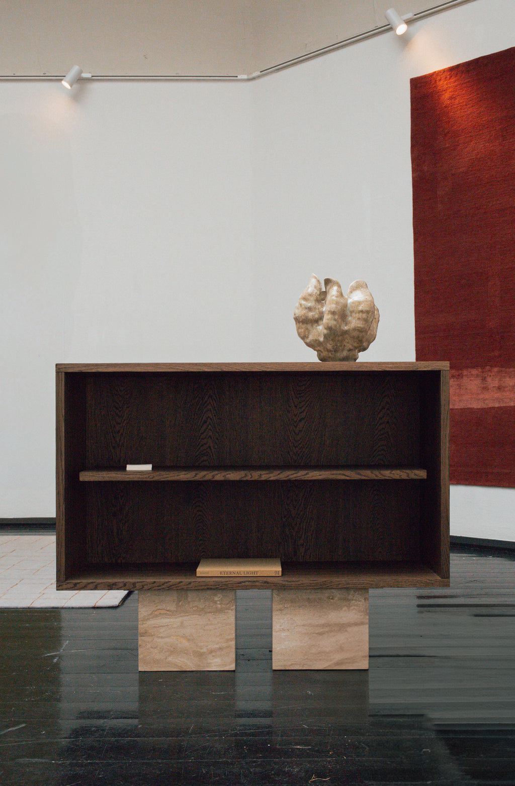 BLOCK sideboard combining wood and brushed marble