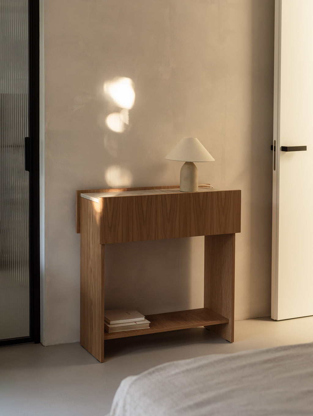 ORIA console with Taj Mahal countertop